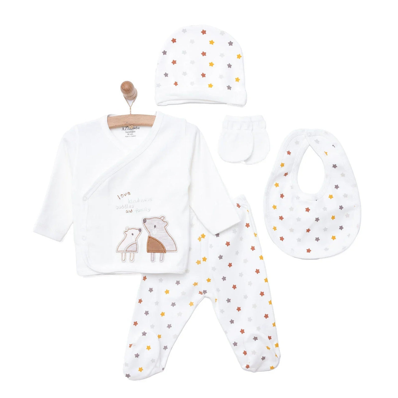Aziz Bebe Suzene Embroidered 5 Piece Newborn Starter Set - Ecru - Miu Mau Collectibles
