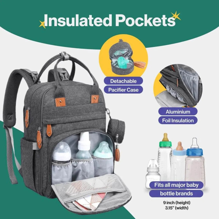 BabbleRoo Original Nappy Backpack - Dark Grey - Miu Mau Collectibles