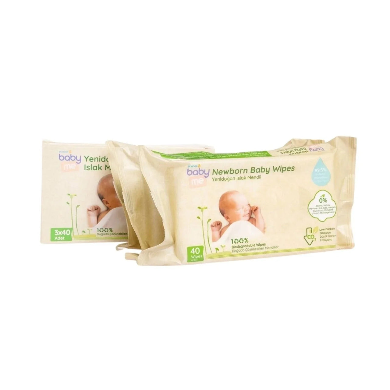 baby me Newborn Baby Biodegradable Wipes 3x40 pcs - Miu Mau Collectibles