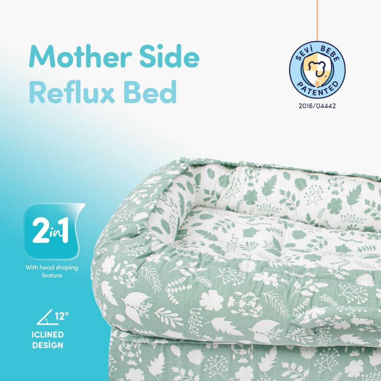 baby plus Mother Side Baby Reflux Bed - Green - Miu Mau Collectibles