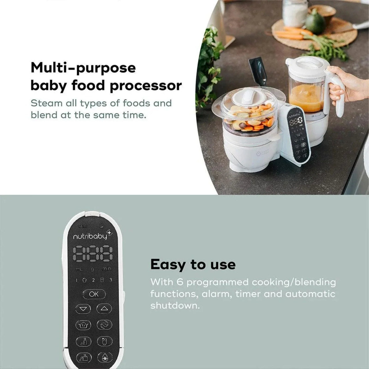 Babymoov Nutribaby (+) 6 - in - 1 Baby Food Maker - Mineral - Miu Mau Baby & Kids Store