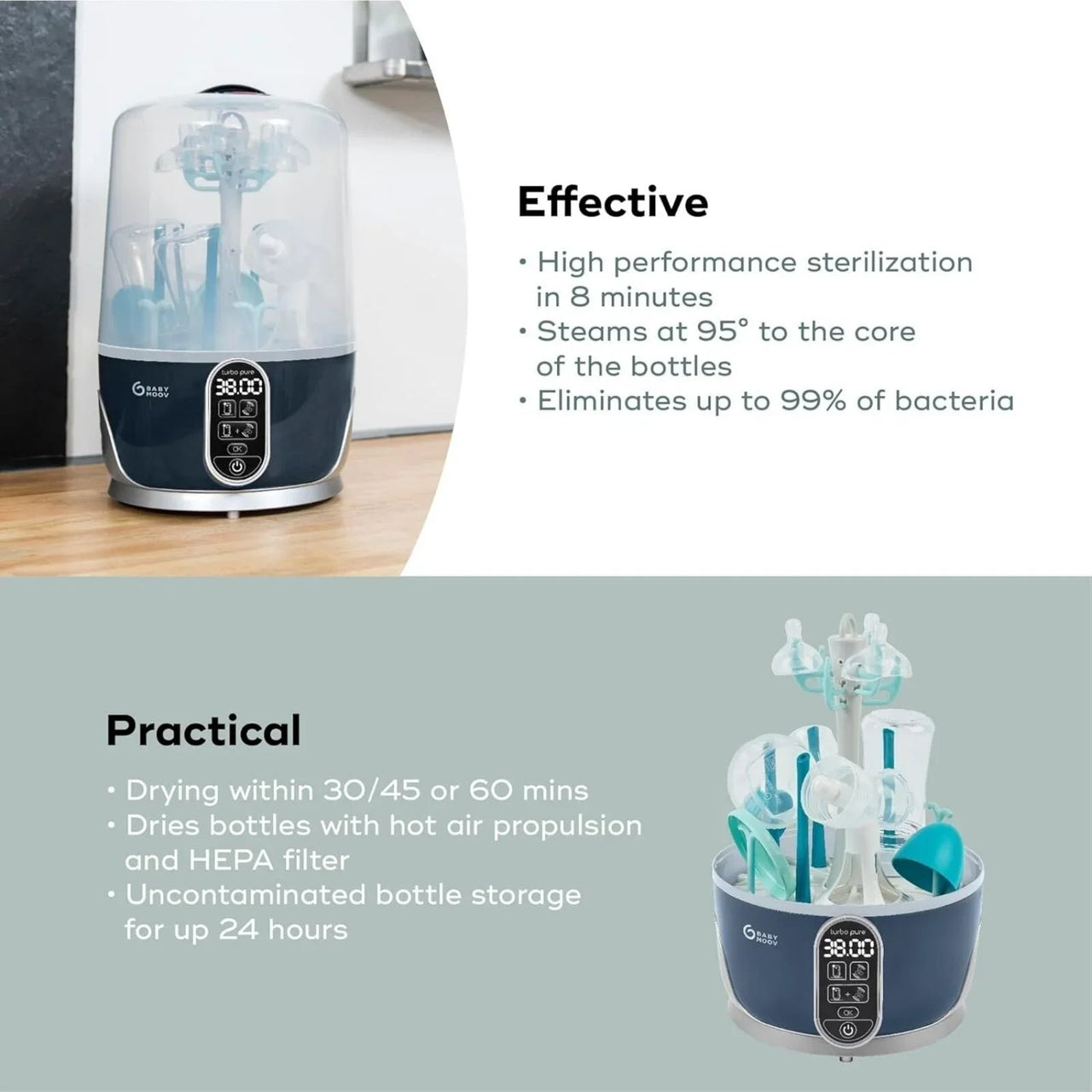 Babymoov Turbo Pure 3 - in - 1 Steriliser & Dryer & Purified Bottle Storage - Miu Mau Baby & Kids Store