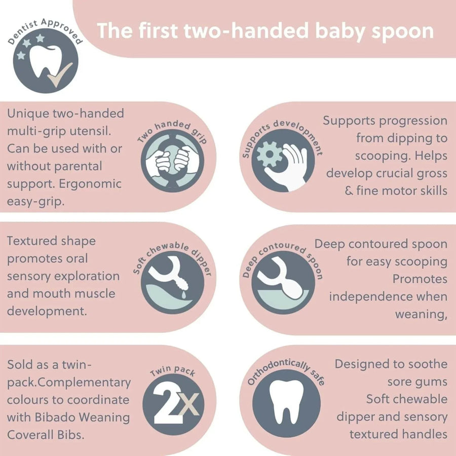 Bibado Dippit Baby Weaning Spoons 6+ months Pack of 2 - Blush - Miu Mau Collectibles