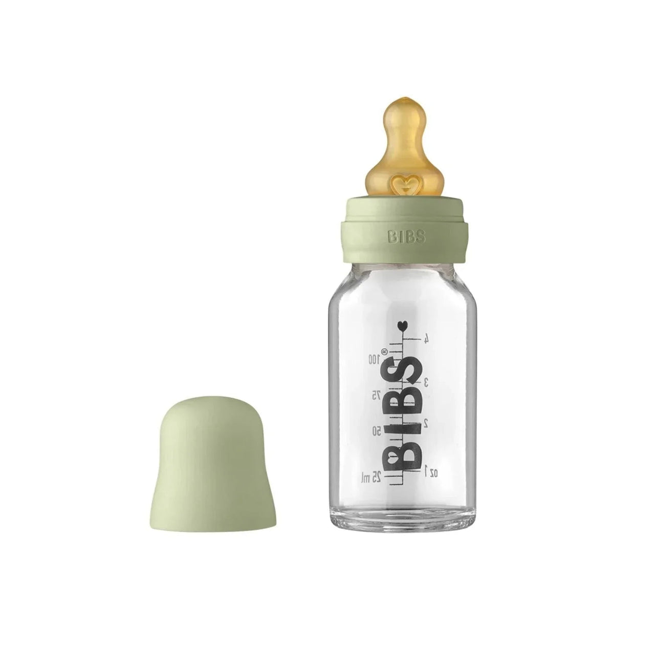 BIBS Baby Glass Bottle Complete Set Latex 110ml - Sage - Miu Mau Collectibles
