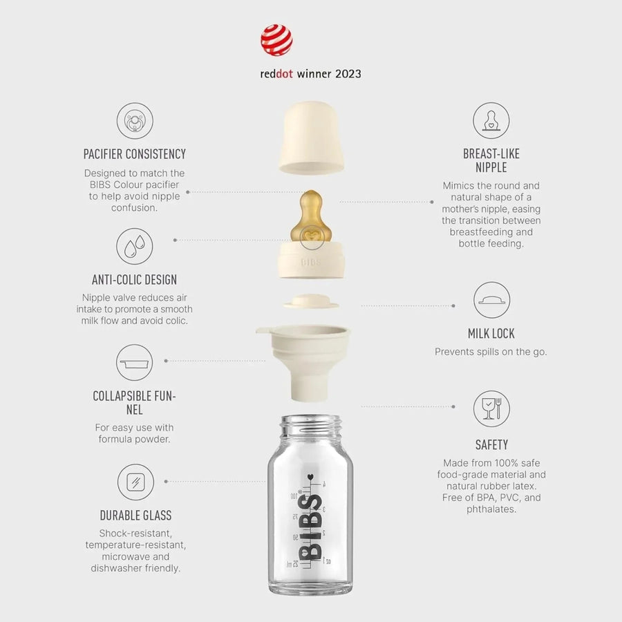 BIBS Baby Glass Bottle Complete Set Latex 110ml - Sage - Miu Mau Collectibles