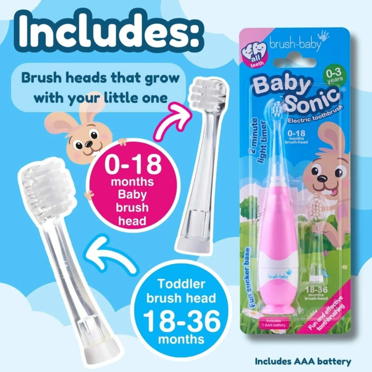 brush - baby BabySonic Electric Toothbrush 0 - 3 years - Pink - Miu Mau Collectibles