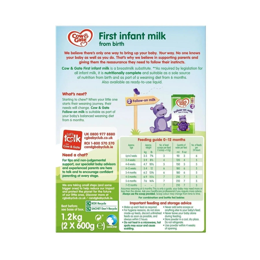 Cow & Gate 1 First Infant Milk Formula from Birth 1.2kg (2x600g) - Miu Mau Collectibles