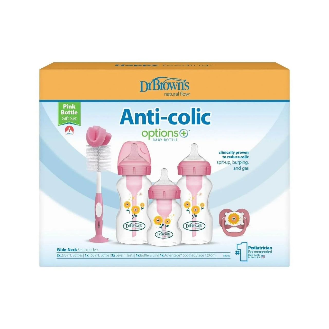 Dr. Brown's Natural Flow Options+ Anti - Colic Baby Bottle Gift Set - Pink - Miu Mau Collectibles