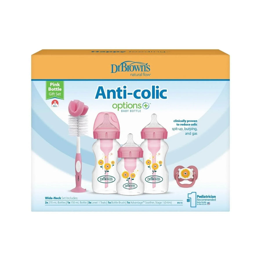 Dr. Brown's Natural Flow Options+ Anti - Colic Baby Bottle Gift Set - Pink - Miu Mau Collectibles