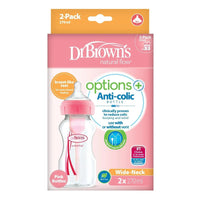 Dr. Brown's Options+ Anti - Colic Baby Bottle Wide Neck Pink 270ml Pack of 2 - Miu Mau Collectibles