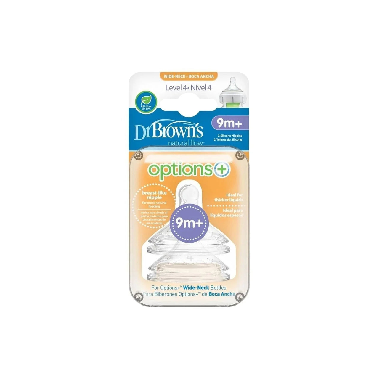 Dr. Brown's Options+ Baby Bottle Teats Level 4 Wide Neck 9+ months Pack of 2 - Miu Mau Collectibles