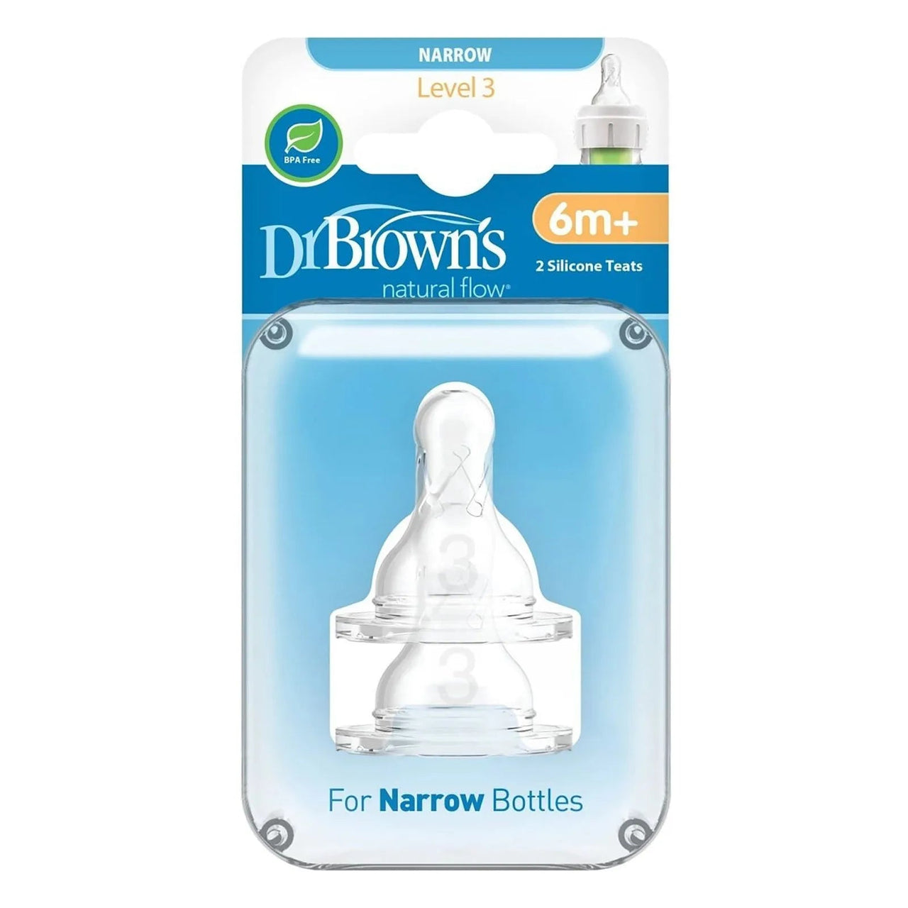 Dr. Brown's Options+ Narrow Neck Level 3 Teats 6+ months Pack of 2 - Miu Mau Baby & Kids Store