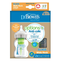Dr. Brown's Options+ Wide Neck Anti - Colic Glass Bottle 150ml Pack of 2 - Miu Mau Collectibles