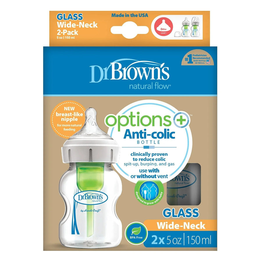 Dr. Brown's Options+ Wide Neck Anti - Colic Glass Bottle 150ml Pack of 2 - Miu Mau Collectibles