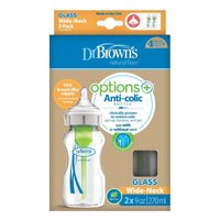 Dr. Brown's Options+ Wide Neck Anti - Colic Glass Bottle 270ml Pack of 2 - Miu Mau Collectibles