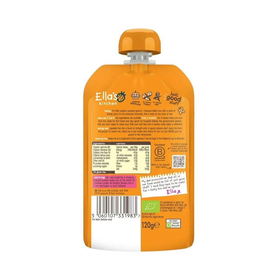 Ella's Kitchen Organic Apricot & Banana Baby Rice Baby Food Pouch 4+ months 120g - Miu Mau Collectibles