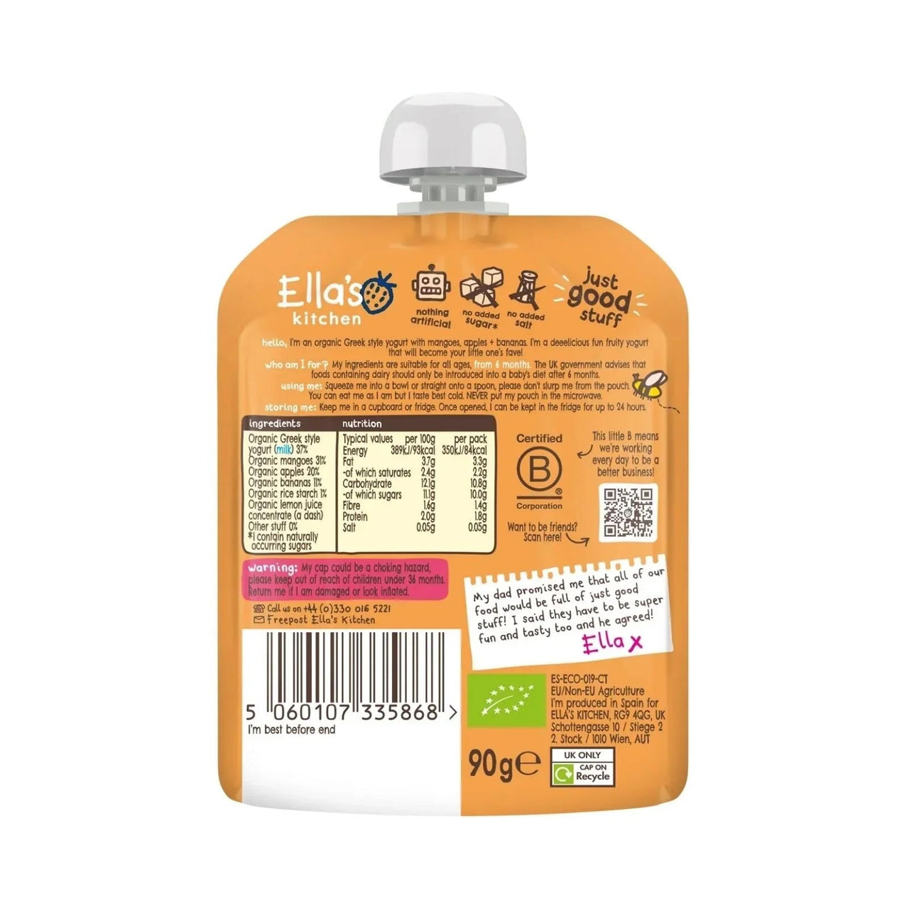 Ella's Kitchen Organic Mango Greek Style Yoghurt Baby Food Pouch 6+ months 90g - Miu Mau Collectibles