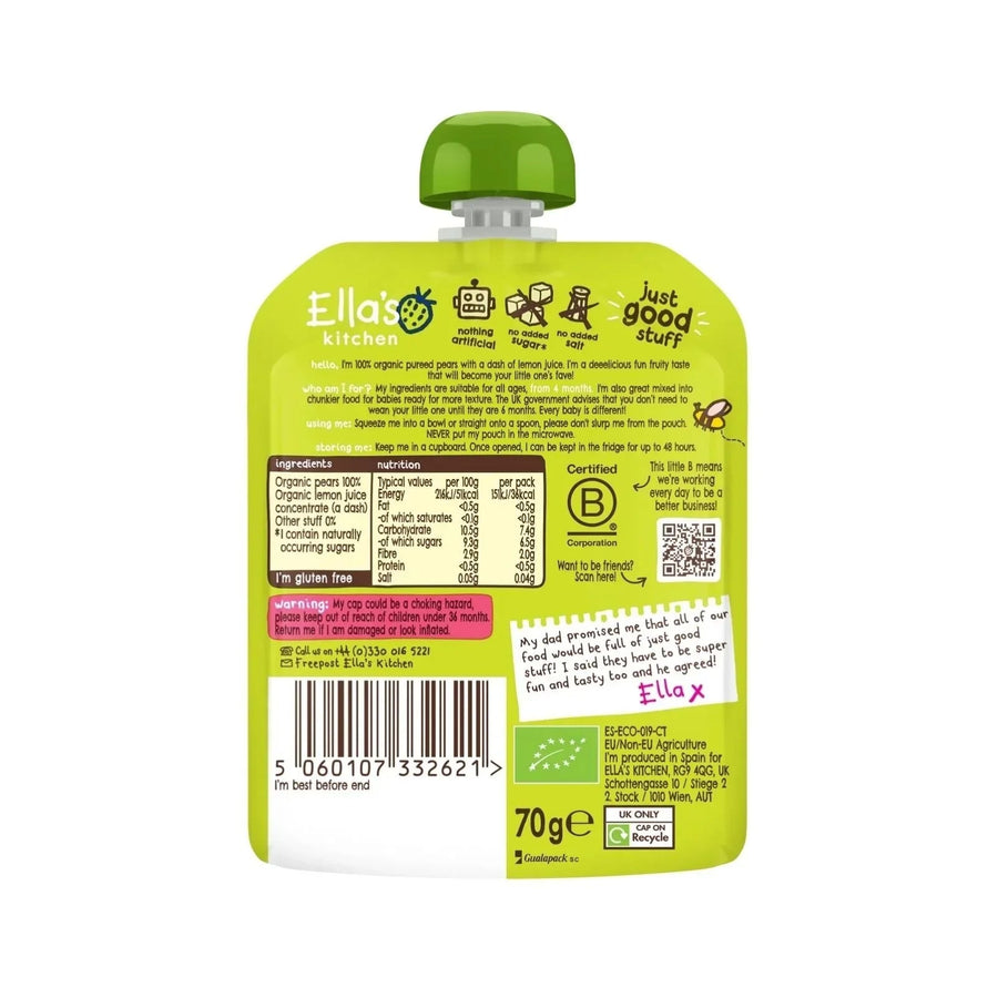 Ella's Kitchen Organic Pears First Tastes Baby Food Pouch 4+ months 70g - Miu Mau Collectibles