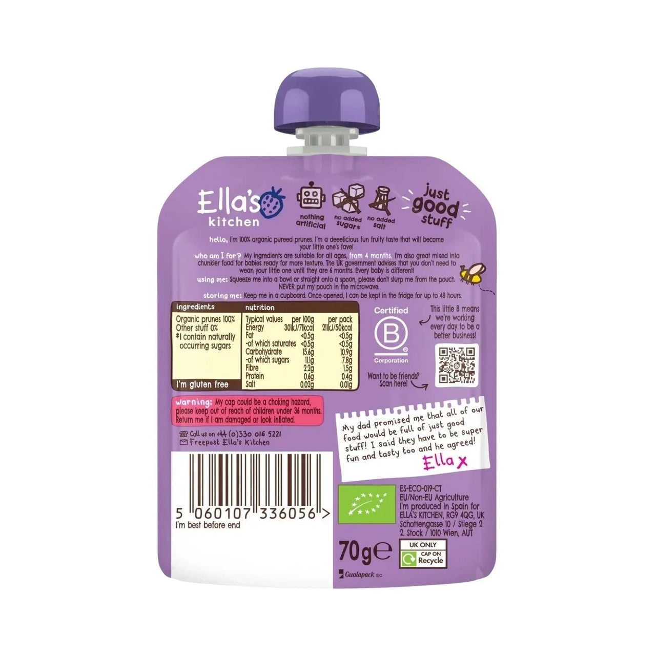 Ella's Kitchen Organic Prunes First Tastes Baby Food Pouch 4+ months 70g - Miu Mau Collectibles