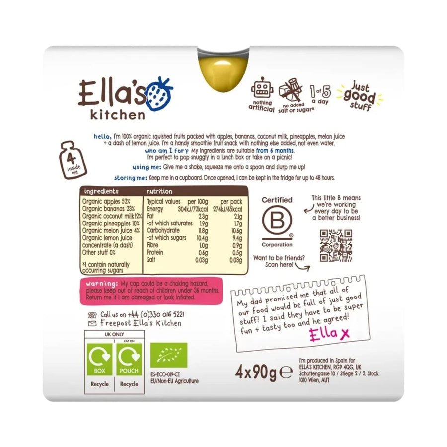 Ella's Kitchen Organic The White One Smoothie Multipack Baby Food Pouch 6+ months 360g (4x90g) - Miu Mau Collectibles