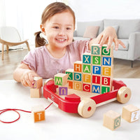 Hape Pull Along Cart with Stacking Blocks - Miu Mau Collectibles