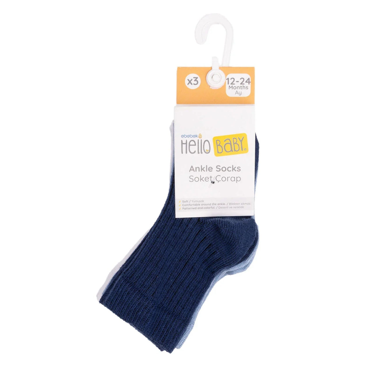 HelloBaby Ankle Socks 3 pcs - Navy Blue - Miu Mau Collectibles
