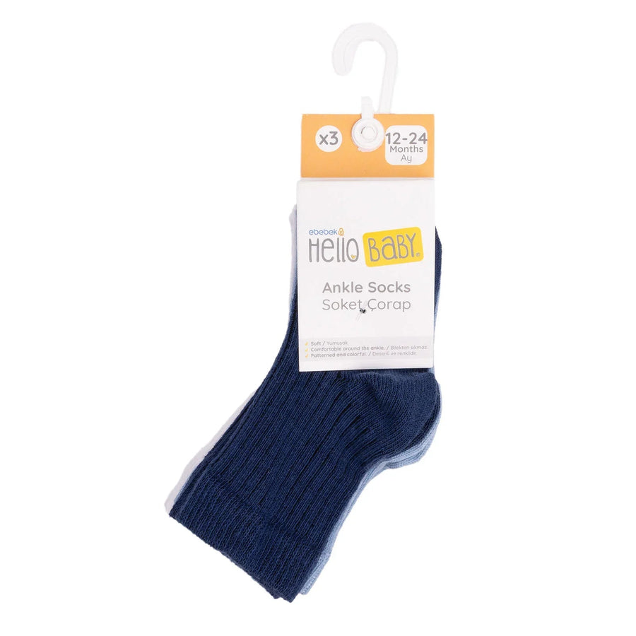 HelloBaby Ankle Socks 3 pcs - Navy Blue - Miu Mau Collectibles