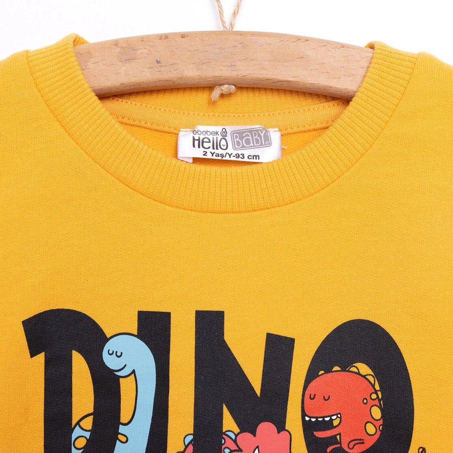HelloBaby Baby Boy Dino Patterned Sweatshirt - Mustard - Miu Mau Baby & Kids Store