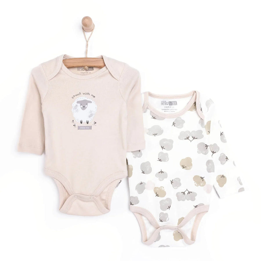 HelloBaby Baby Girl Long Sleeve Bodysuit 2 pcs - Beige - Miu Mau Collectibles