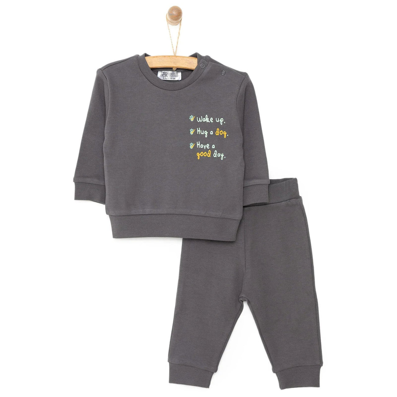 HelloBaby Basic Boy Text Printed Jogging - Anthracite - Miu Mau Collectibles
