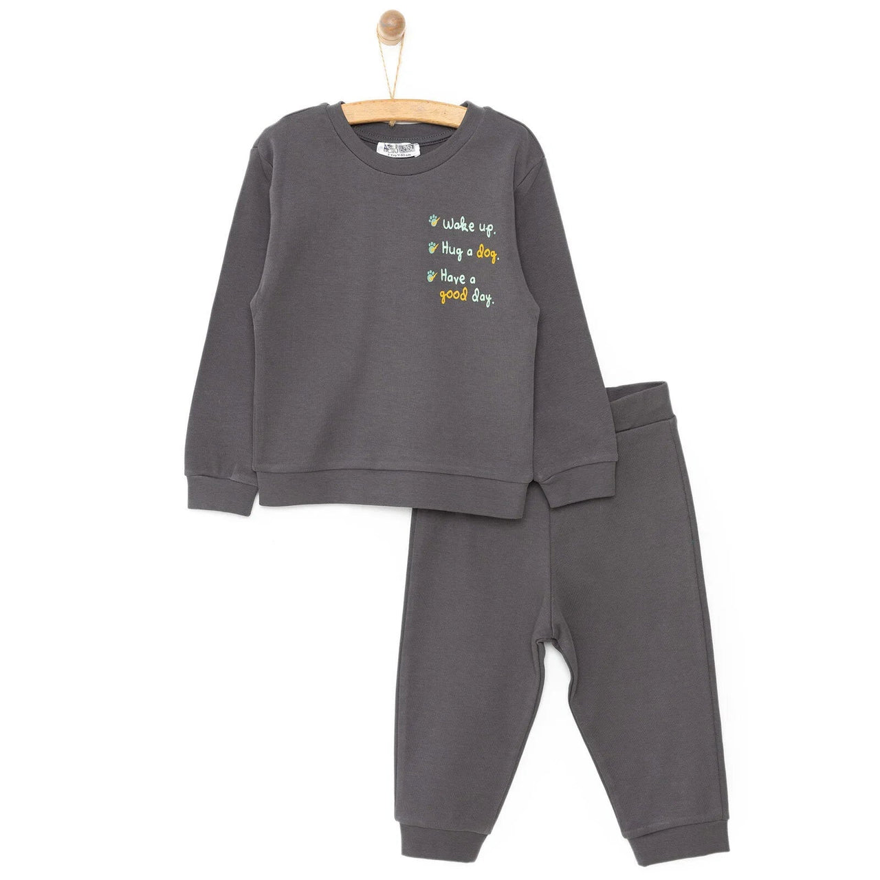 HelloBaby Basic Boy Text Printed Jogging - Anthracite - Miu Mau Collectibles
