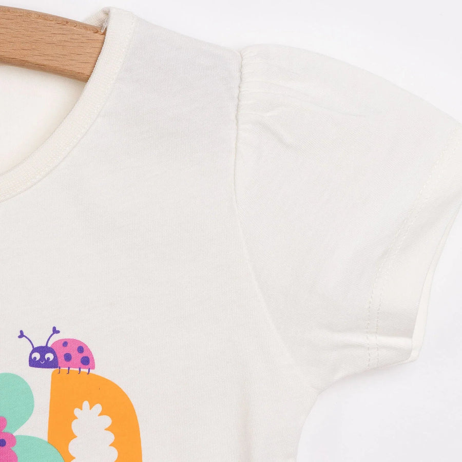 HelloBaby Basic Girl Text Patterned T-shirt - Ecru - Miu Mau Collectibles