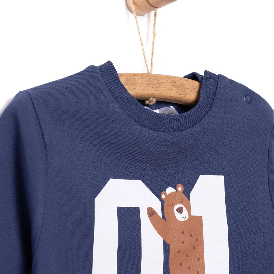 HelloBaby Basic Low Raised Lion Printed Sweatshirt - Navy Blue - Miu Mau Collectibles