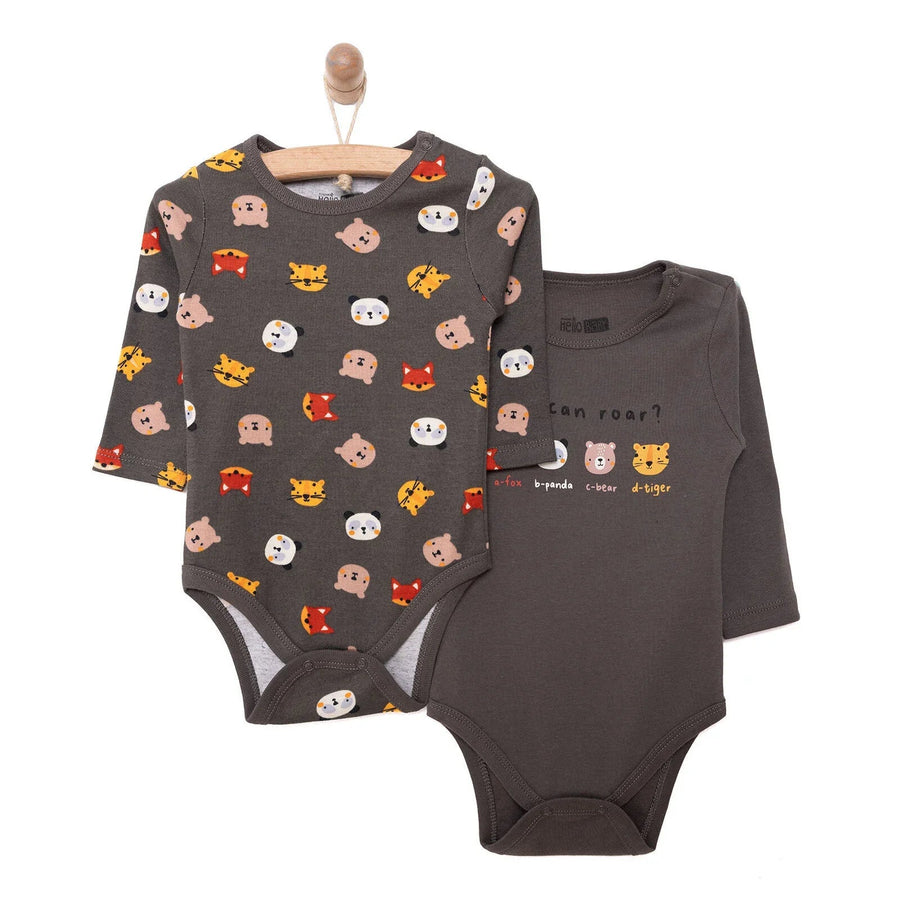 HelloBaby Boy 2 - Pack Long Sleeve Bodysuit - Dark Grey - Miu Mau Collectibles