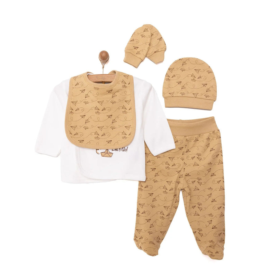HelloBaby Boy 5 Piece Newborn Set - Beige - Miu Mau Collectibles