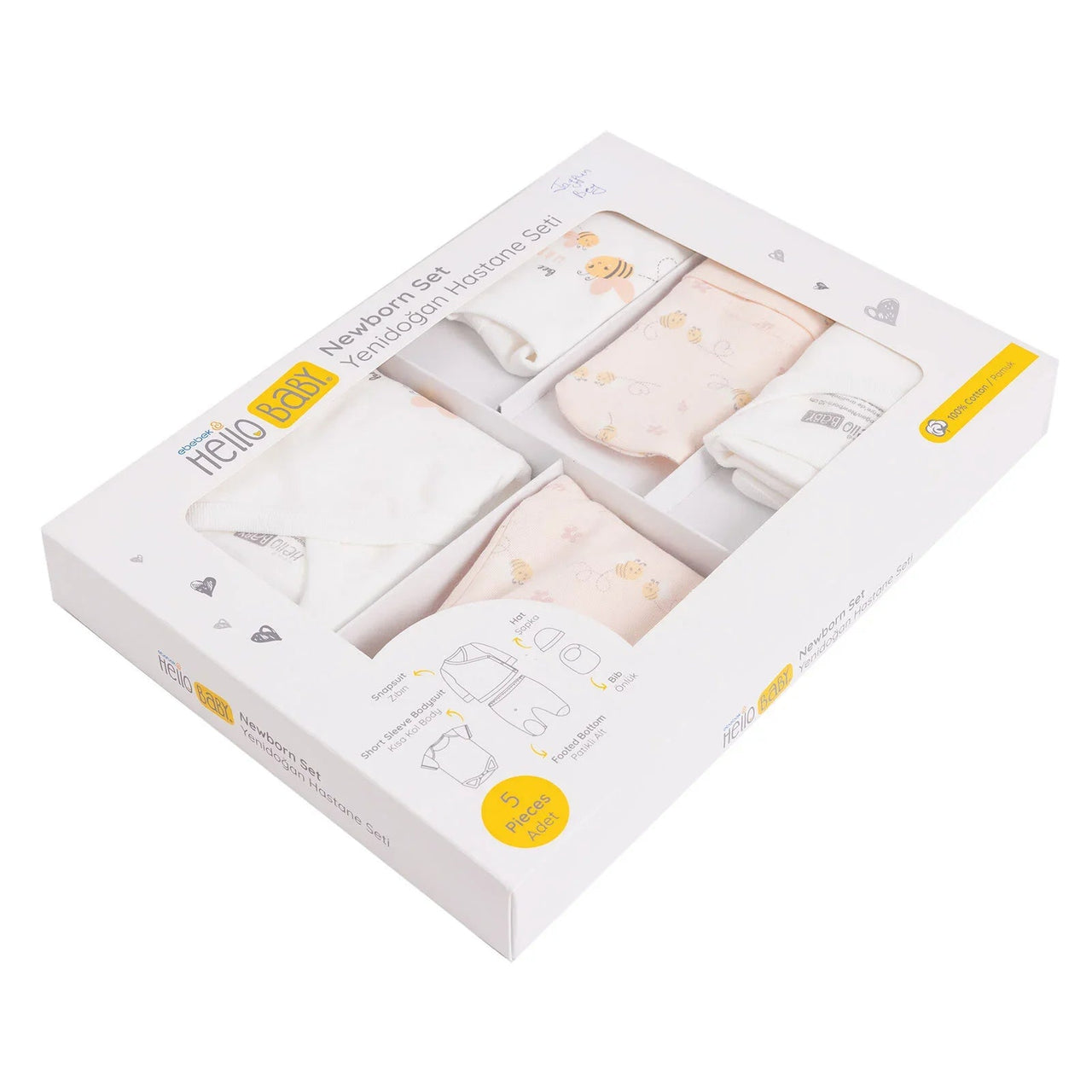 HelloBaby Girl 5 Piece Newborn Gift Set - Yellow - Miu Mau Collectibles