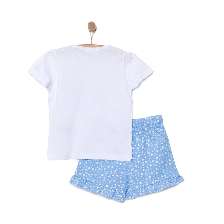 HelloBaby Girl Heart & Flower Patterned Short & T-shirt - Light Blue - Miu Mau Collectibles
