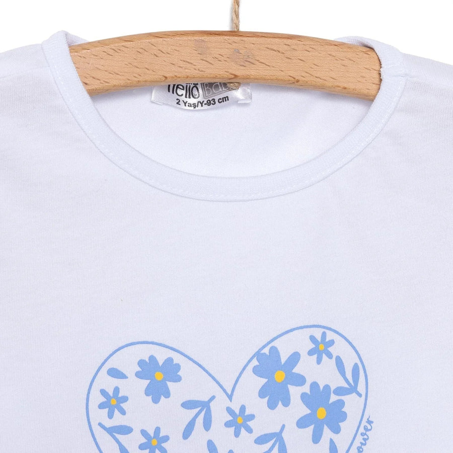 HelloBaby Girl Heart & Flower Patterned Short & T-shirt - Light Blue - Miu Mau Collectibles