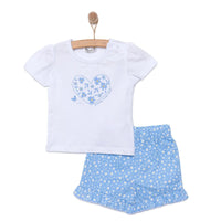 HelloBaby Girl Heart & Flower Patterned Short & T-shirt - Light Blue - Miu Mau Collectibles