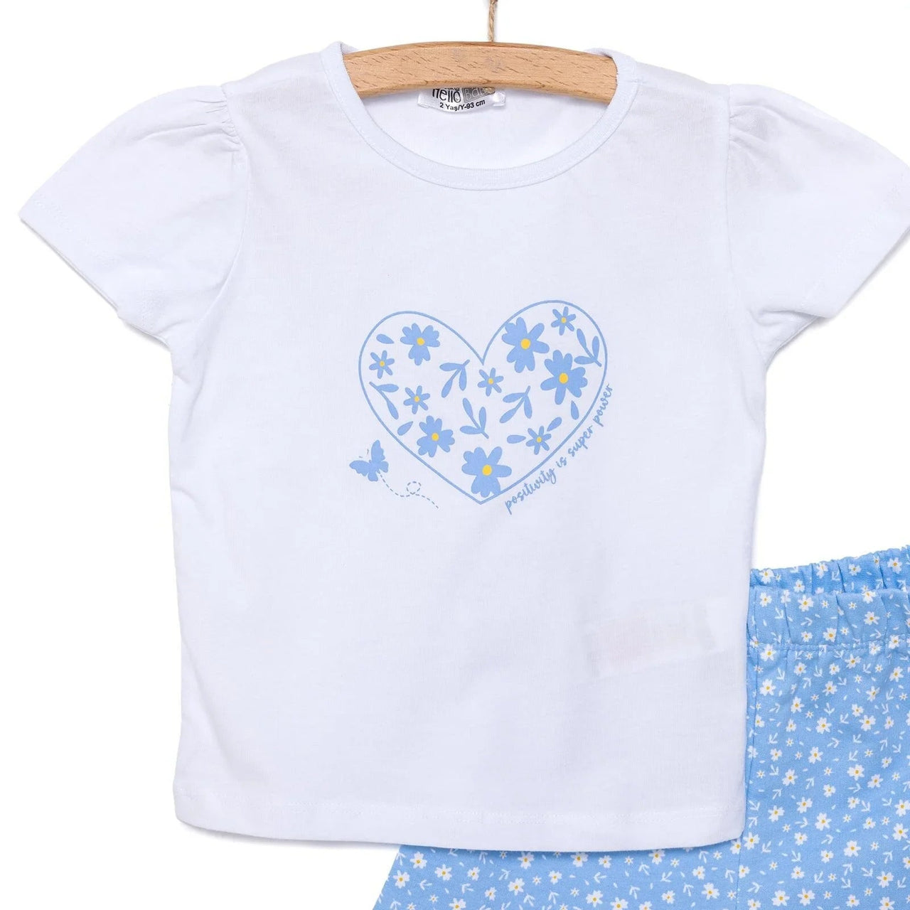 HelloBaby Girl Heart & Flower Patterned Short & T-shirt - Light Blue - Miu Mau Collectibles