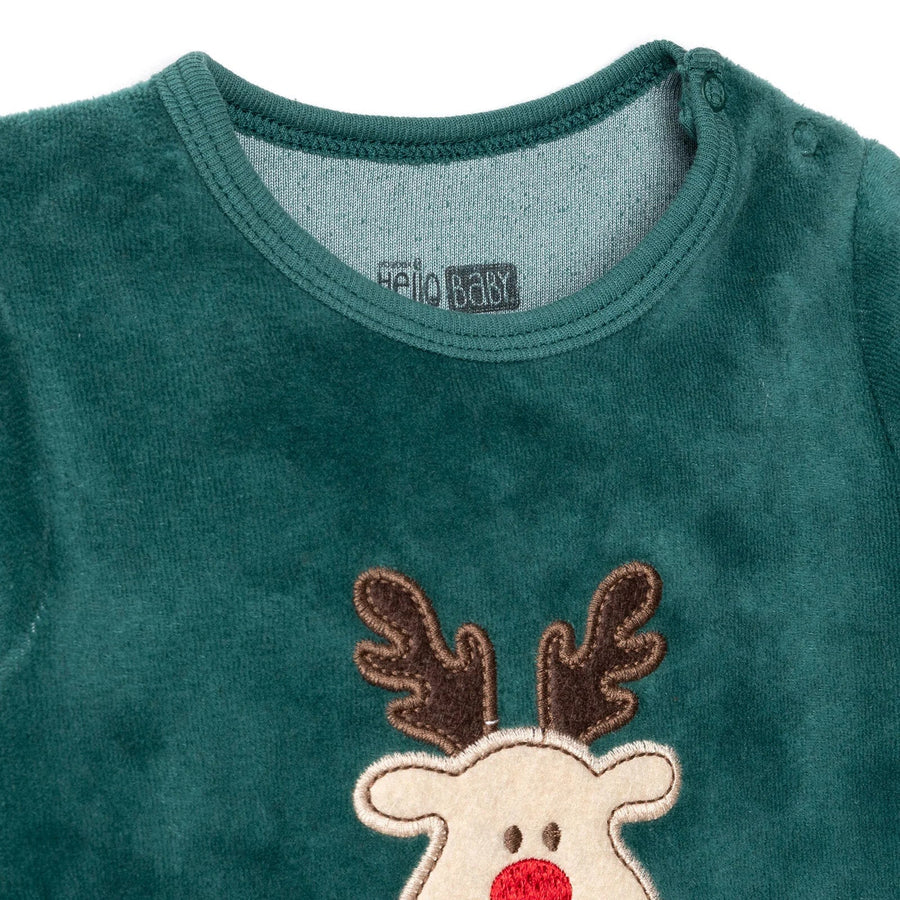 HelloBaby My First Christmas Newborn Unisex Velvet Footed Jumpsuit - Green - Miu Mau Collectibles