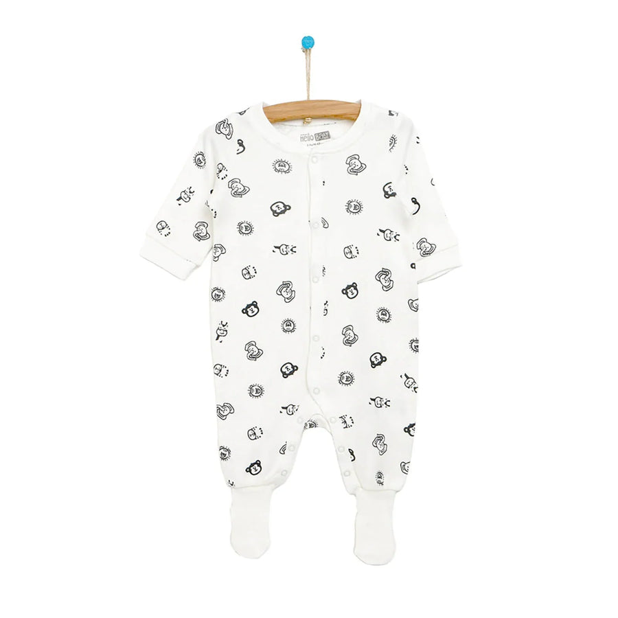 HelloBaby Newborn Baby Boy Footed Jumpsuit - White - Miu Mau Collectibles