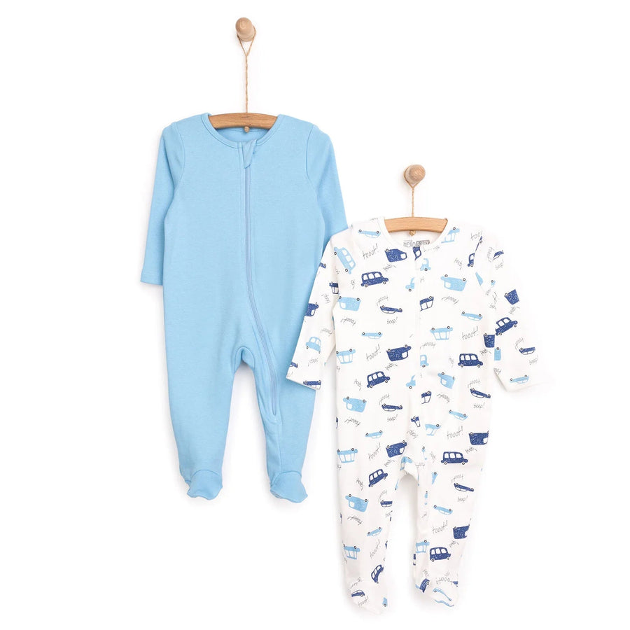 HelloBaby Newborn Boy 2 Piece Footed Jumpsuit - Blue - Miu Mau Collectibles