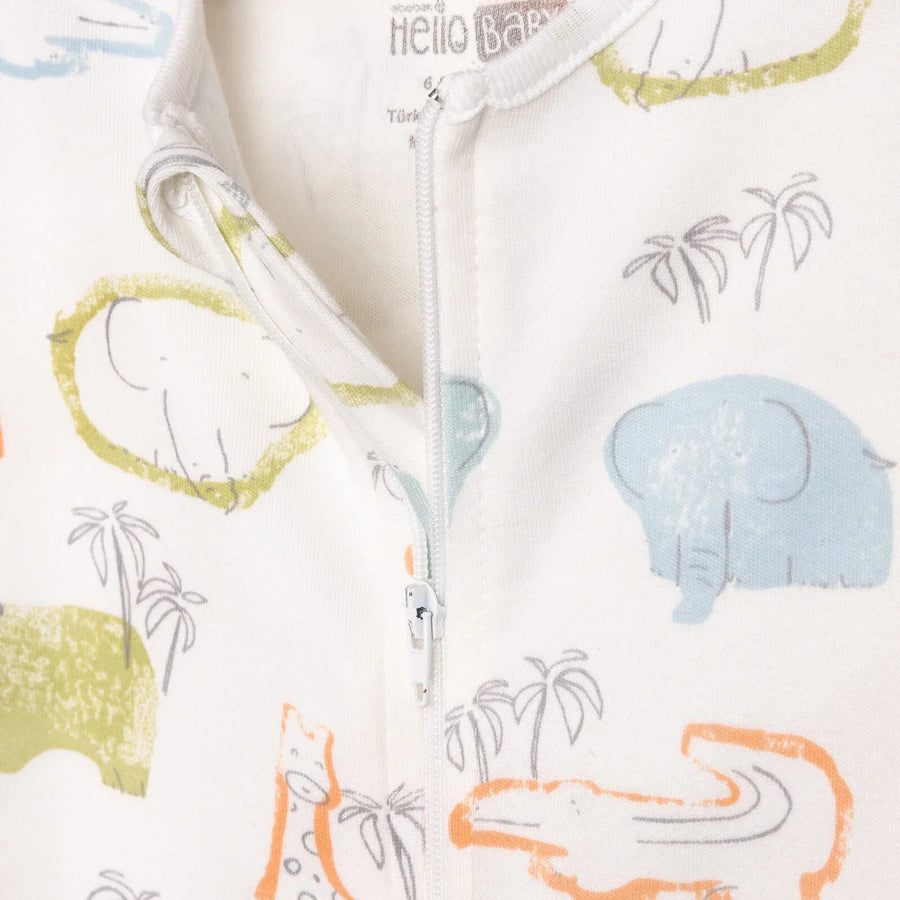 HelloBaby Newborn Boy Footed Jumpsuit - Ecru - Miu Mau Collectibles