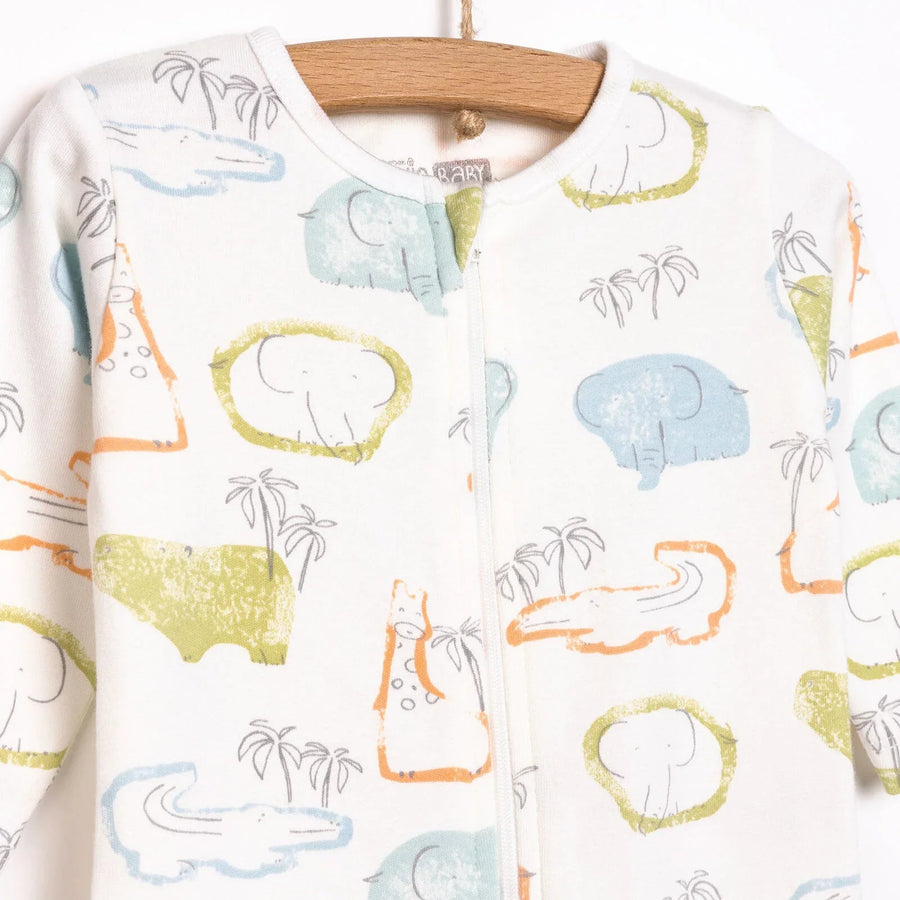 HelloBaby Newborn Boy Footed Jumpsuit - Ecru - Miu Mau Collectibles