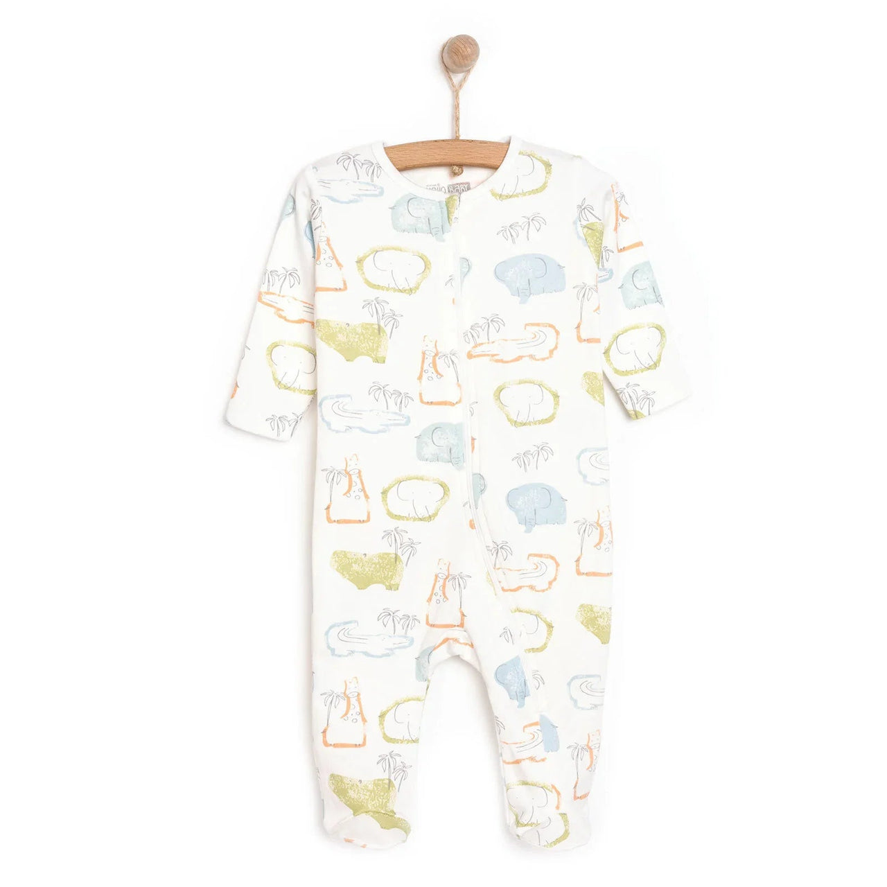 HelloBaby Newborn Boy Footed Jumpsuit - Ecru - Miu Mau Collectibles