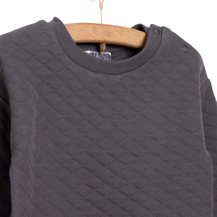 HelloBaby Newborn Quilted Sweatshirt - Footed Bottom - Charcoal - Miu Mau Collectibles