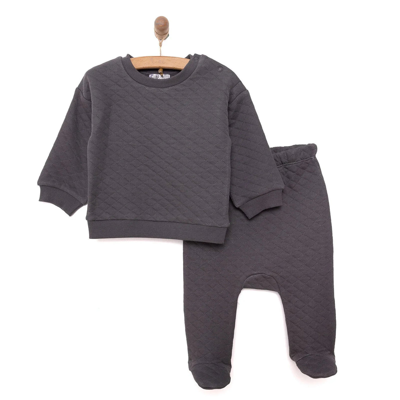 HelloBaby Newborn Quilted Sweatshirt - Footed Bottom - Charcoal - Miu Mau Collectibles