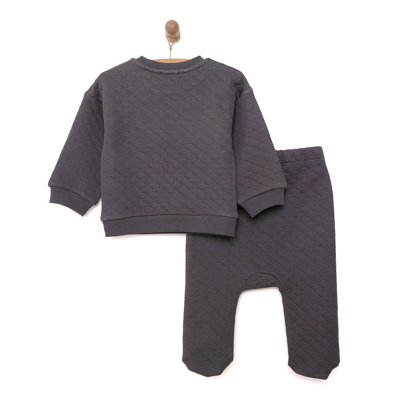 HelloBaby Newborn Quilted Sweatshirt - Footed Bottom - Charcoal - Miu Mau Collectibles