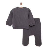 HelloBaby Newborn Quilted Sweatshirt - Footed Bottom - Charcoal - Miu Mau Collectibles